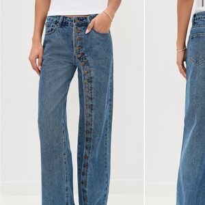 Lioness Button-Trim High-Rise Wide-Leg Jeans - Blue